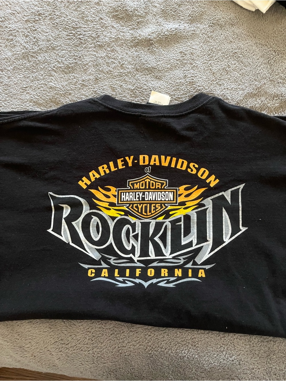Harley-Davidson Black Tee with Orange and White Bar & Shield Tag